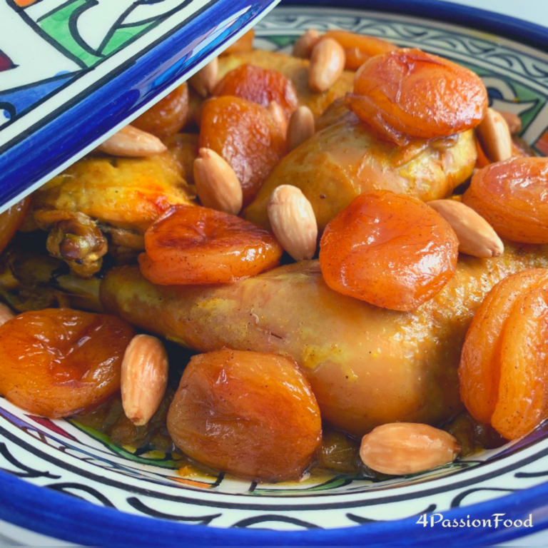 Sweet savory Moroccan chicken tagine with caramelized apricots