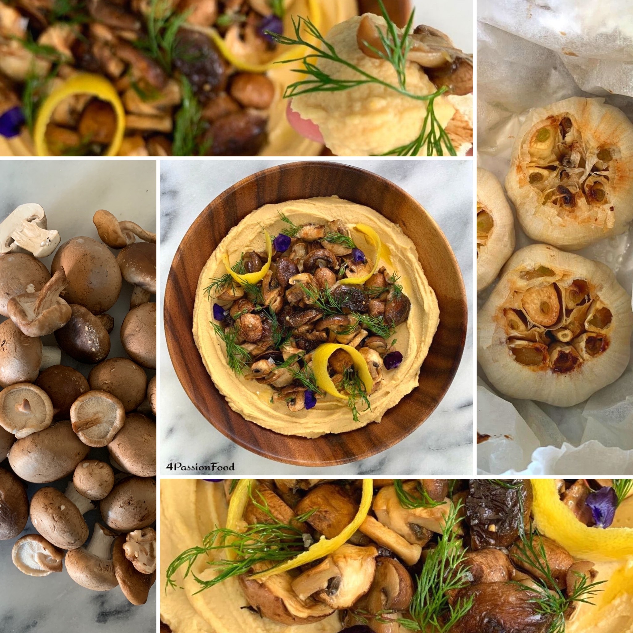 Confit garlic hummus with grilled mushrooms Ottolenghi 4passionfood