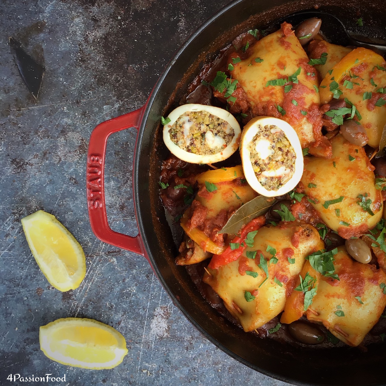 Moroccan stuffed squid in tomato sauce - 4passionfood - English