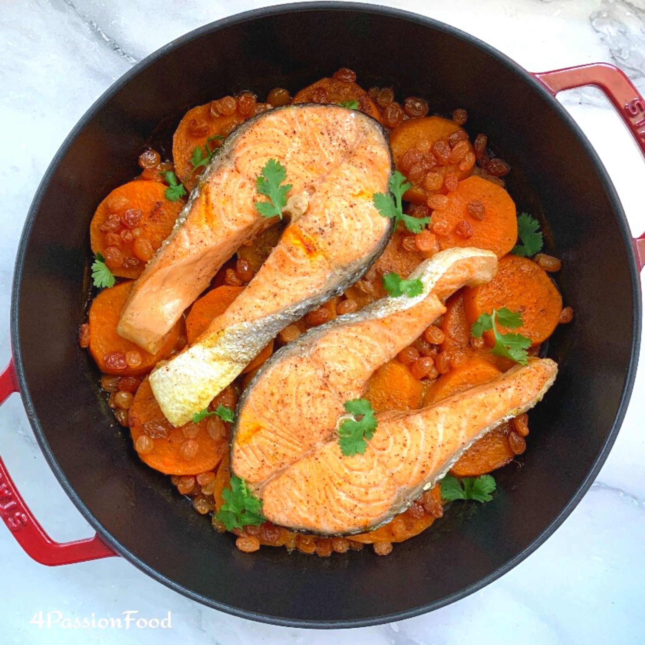 Tajine de saumon, patates douces et Ras El Hanout 4passionfood