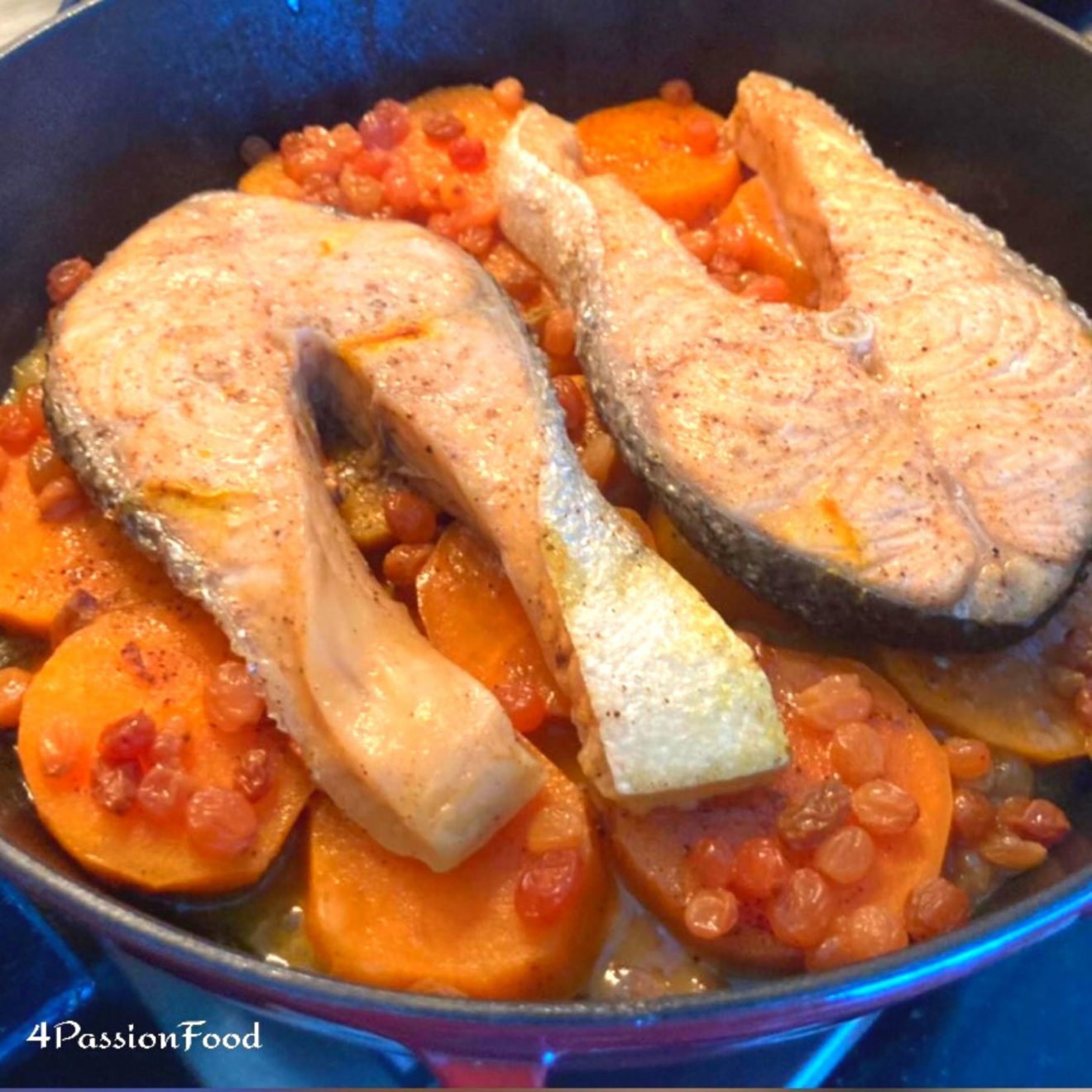 Tajine de saumon, patates douces et Ras El Hanout 4passionfood